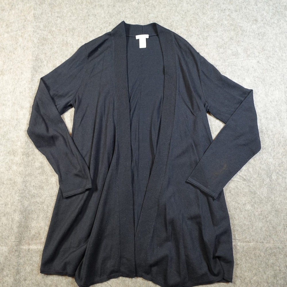 J Jill Sweater Womens Small Black Cardigan Open Front Wool Blend Knit Tunic